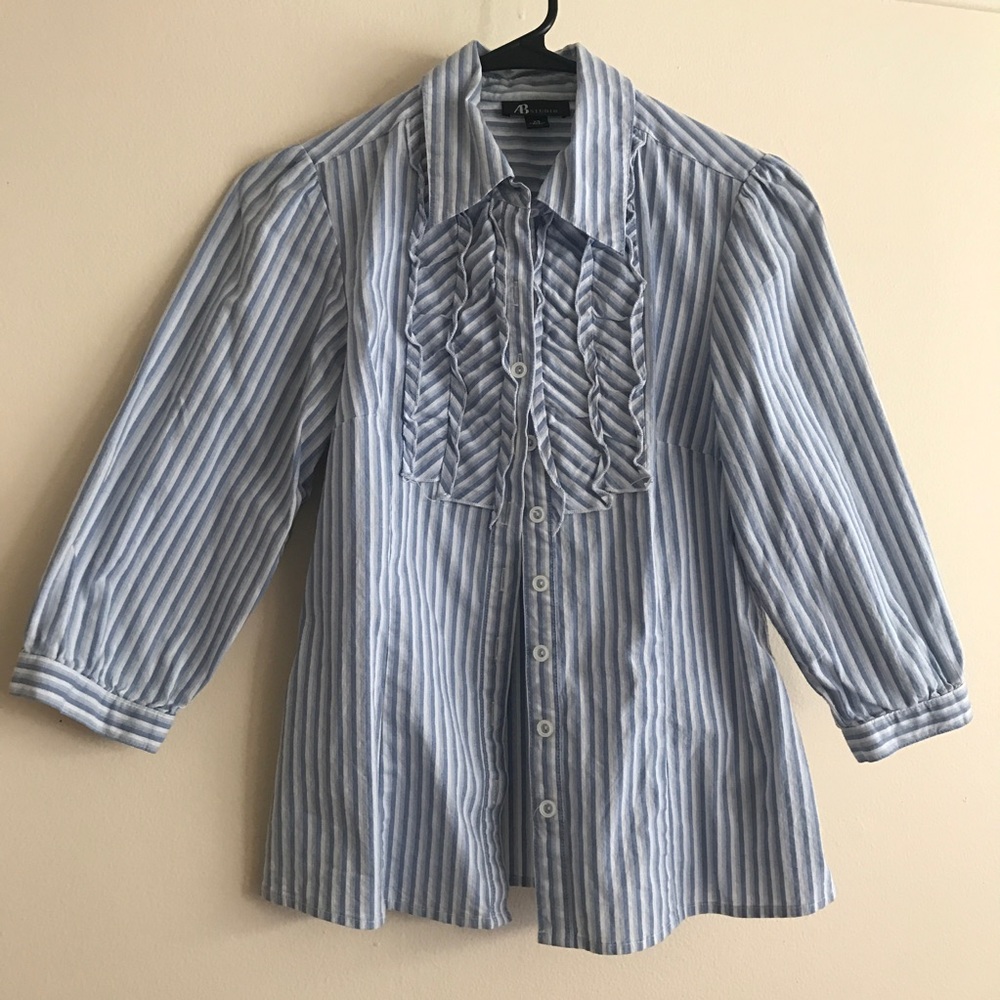 Striped ruffle button down blouse